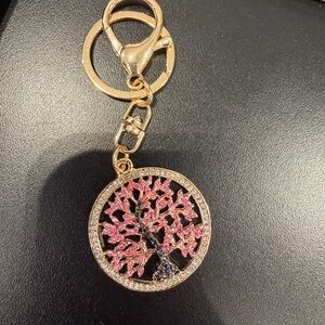 Elegant Gold and Pink Tree Keychain / bag charm